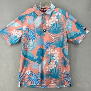 Bad‎ Birdie Polo Mens XL Golf Shirt Tropical Pink Blue Floral Print Button Up
